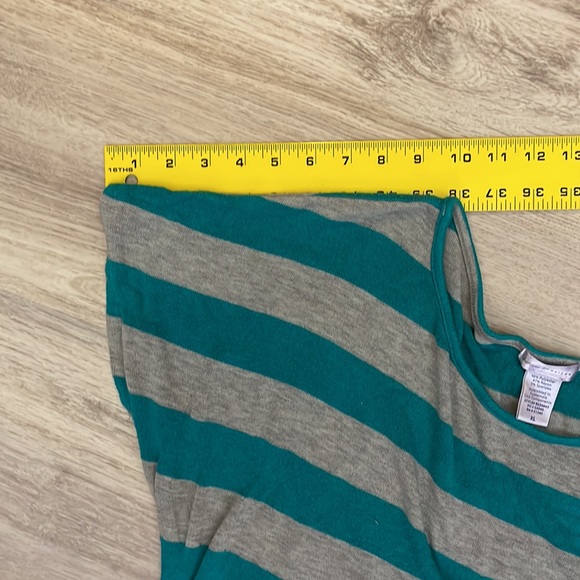 Juniper Ln Maternity Teel & Gray Striped Short Sleeve Knit Shirt Ruched Sides XL - Picture 9 of 10